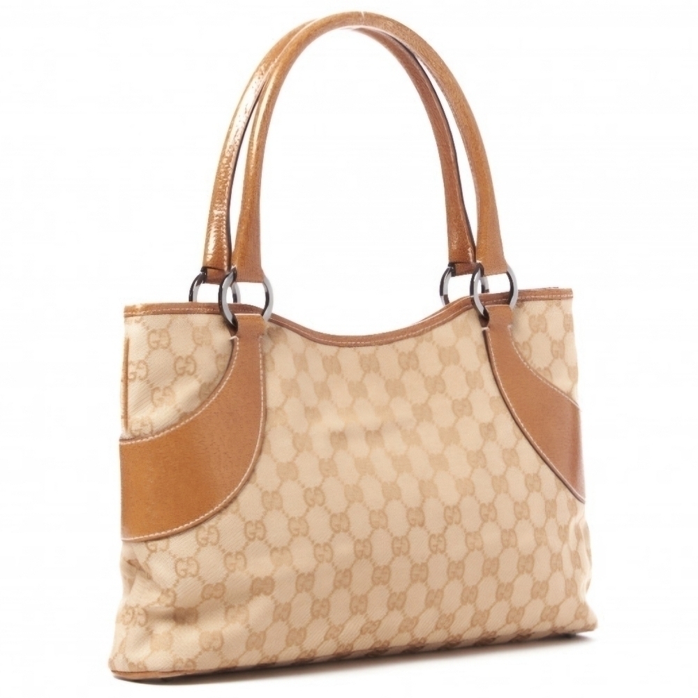 Gucci | Monogram GG Canvas and Brown Leather Tote Shoulder Bag - Picture 3 of 12